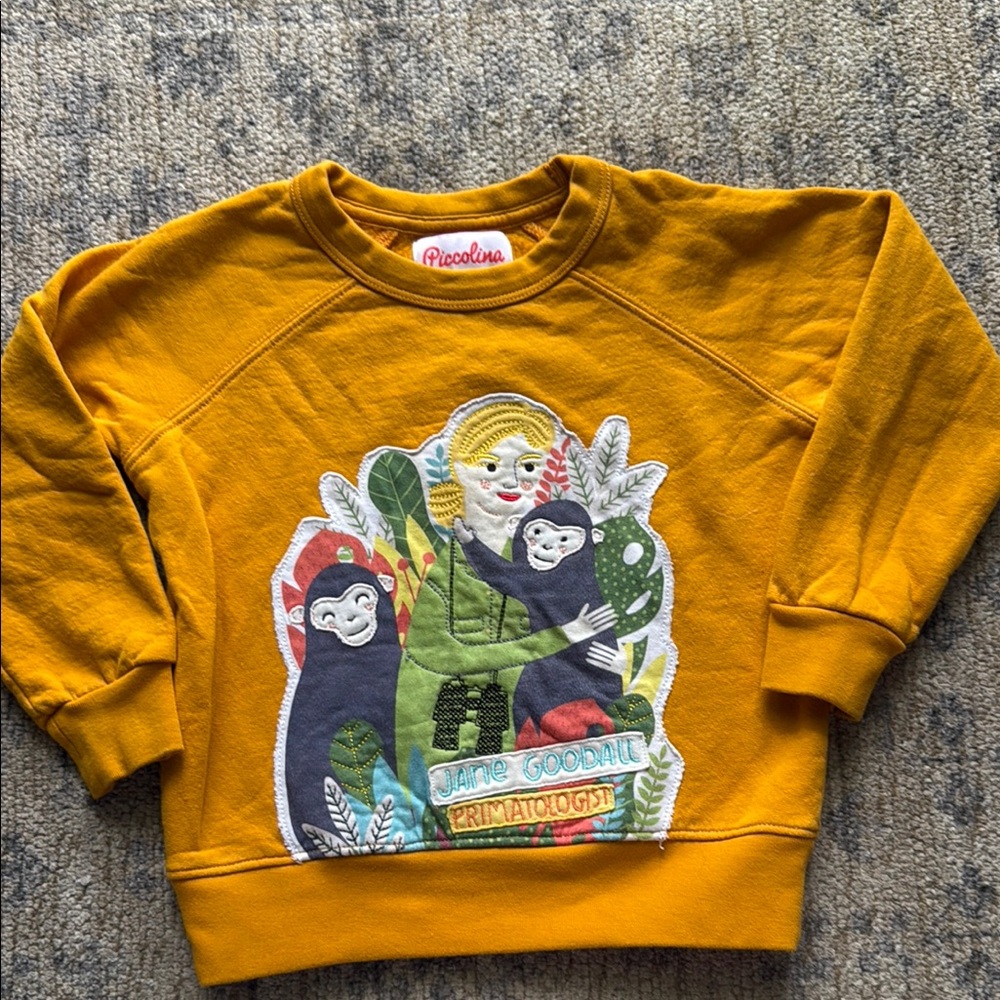 Piccolina Kids Mustard Sweatshirt with Jane Goodall Design